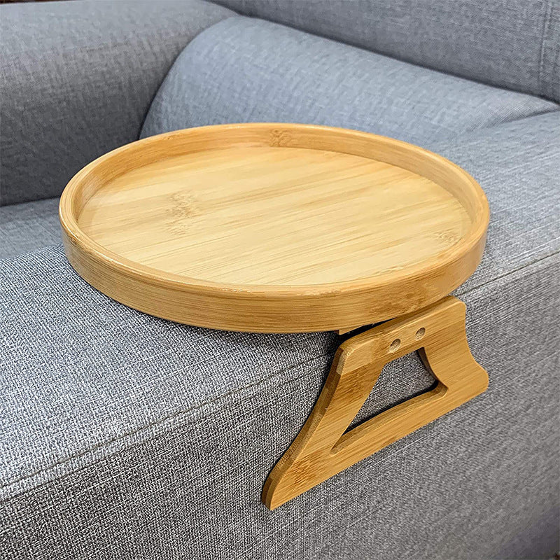 Round Bamboo Storage Tray – Foldable Sofa Table with Legs